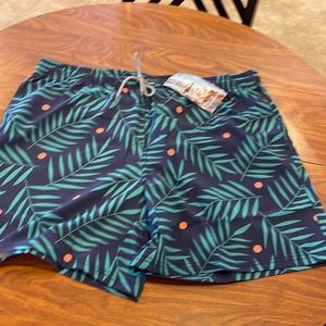 Biwisy Mens Summer Short Drawstring Pull On Palm Print Blue XL